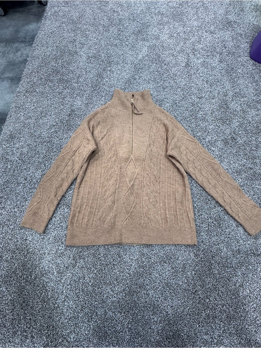 Talbots Camel Cable-Knit Half-Zip Turtleneck Sweater